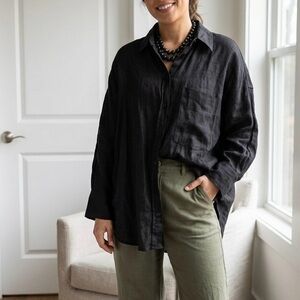 Zara 100% Linen Breathable Oversized Button Down Office / Cover up - Black S